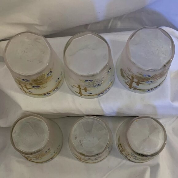 Frosted Glass Painted Juice Glasses with Flowers on a Trellis Vintage Set of 6 - Picture 10 of 12